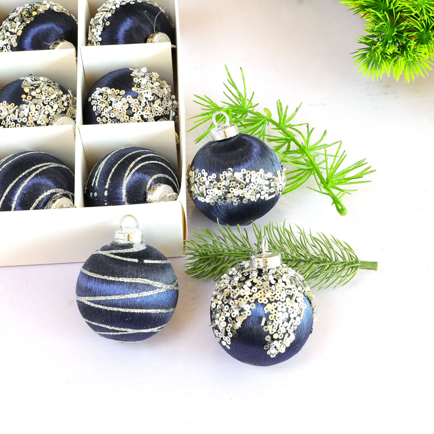 6/8cm高级感圣诞球透明绕线布艺球盒桶圣诞树装饰球圣诞节装饰品