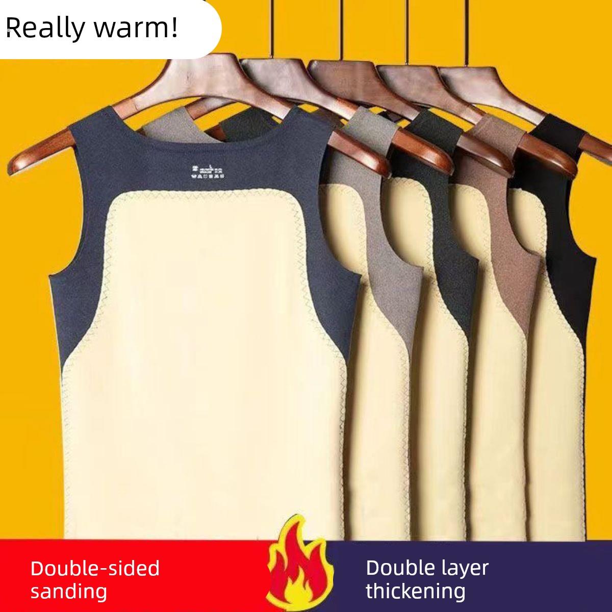 背心双面绒男士贴片保暖德绒打底衫加绒保暖上衣护肚护背秋冬内穿