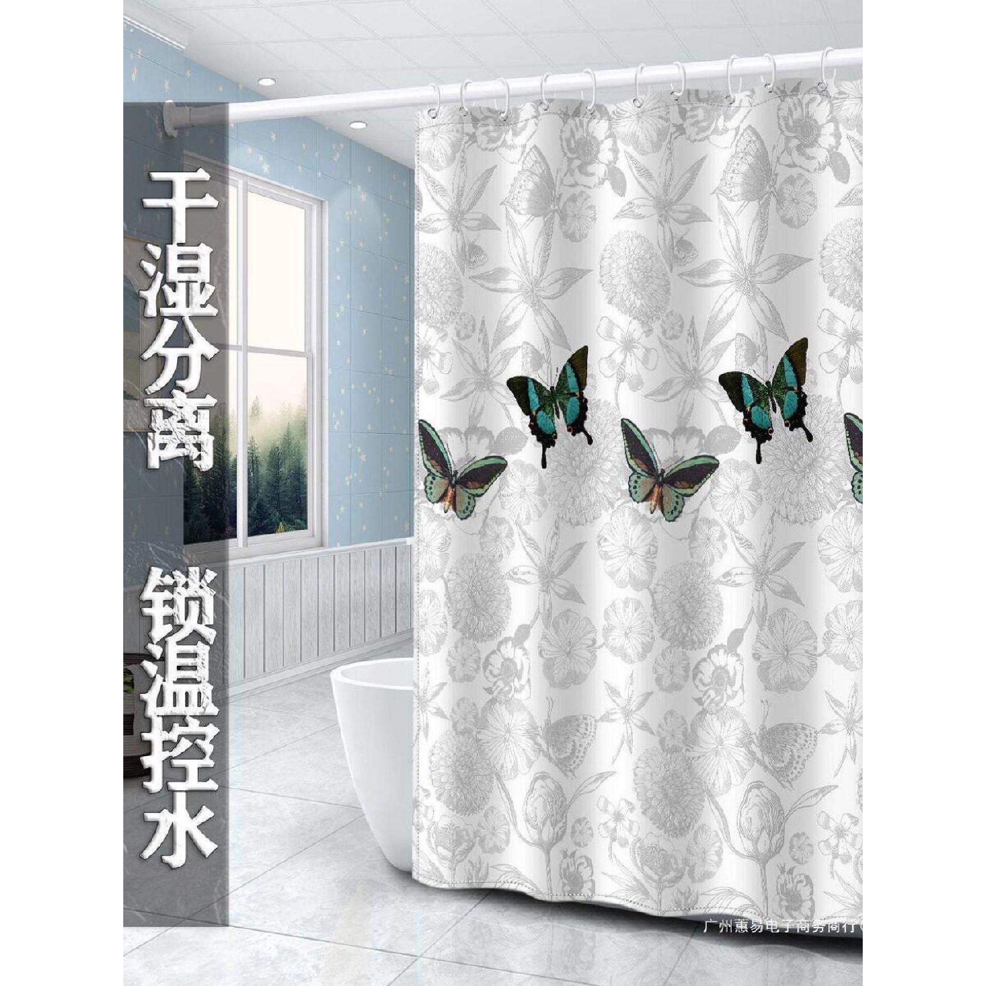 浴室浴帘防水布涤纶卫生间防霉帘子挂帘洗澡窗帘隔断帘套装免打孔