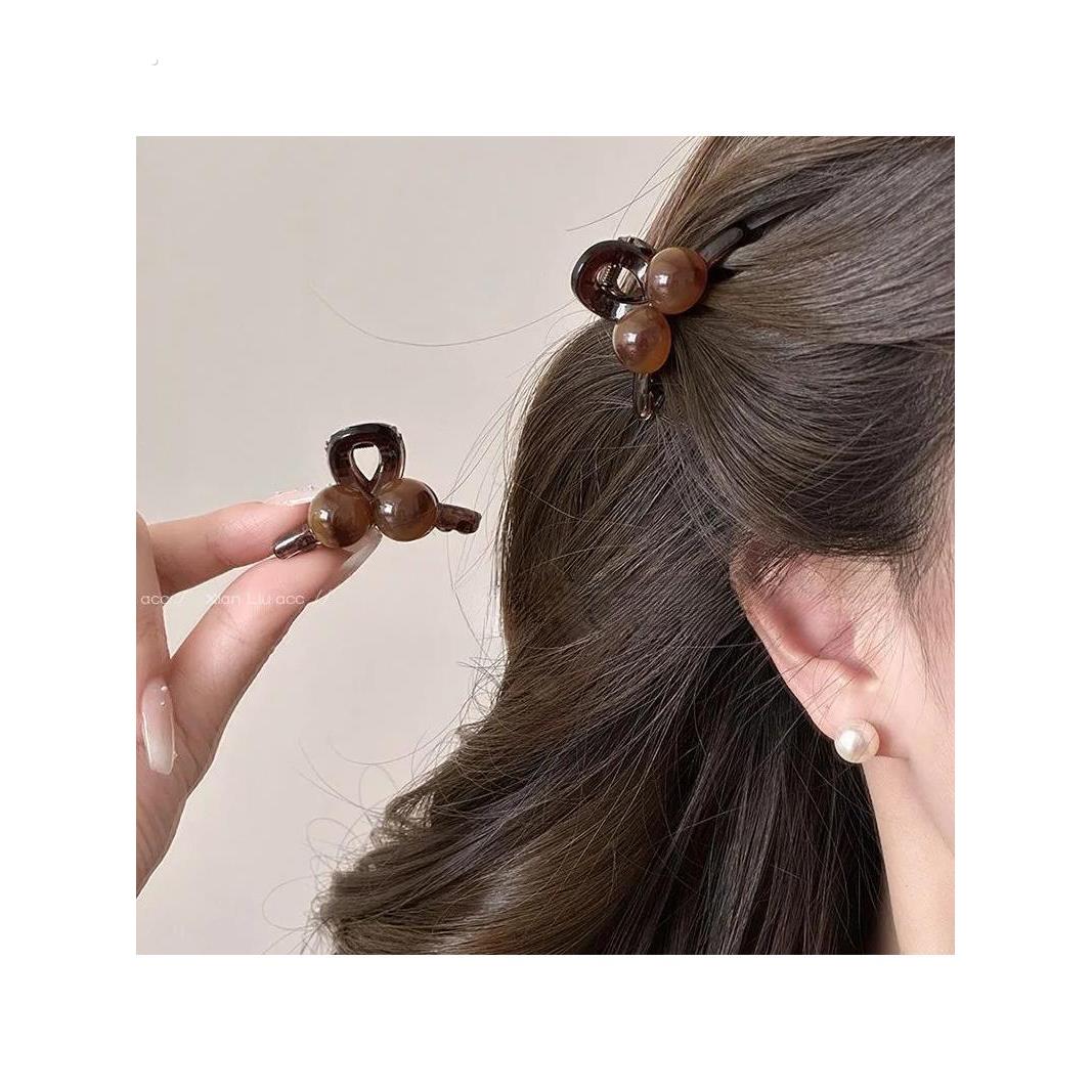 豹纹侧边刘海小抓夹蝴蝶结发夹女新款高级感秋冬公主头顶夹精灵耳