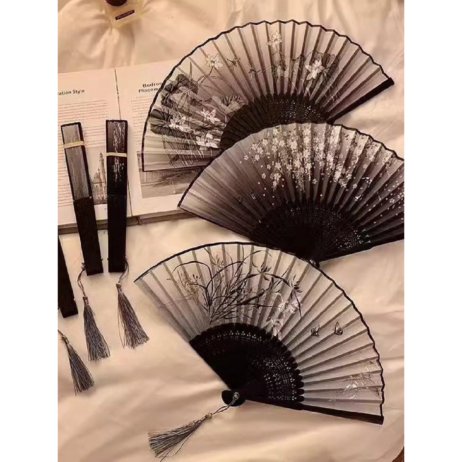 古风小扇子折扇中国风汉服女舞蹈折叠新中式黑色竹扇夏日随身便携