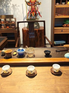 新中式禅意北美黑胡桃白蜡木茶桌椅茶台办公室茶室酒店民宿泡茶桌