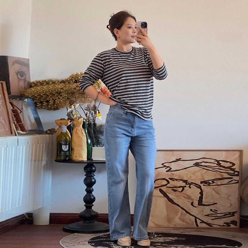 大码女装宽松阔腿牛仔裤女2024春秋款加肥加大休闲裤高个子加长潮