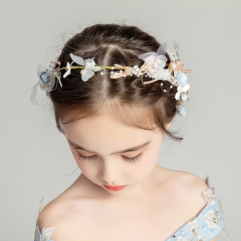2021新款儿童发饰女童头饰花童礼服配饰演出花环蓝色发箍女孩头箍