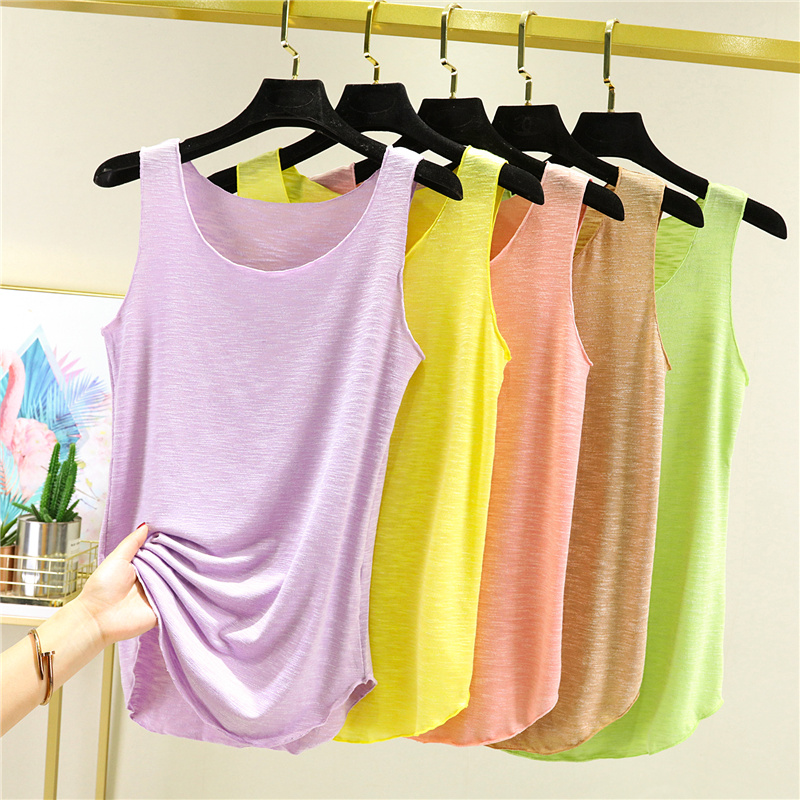 2021夏季新款竹节棉吊带背心女夏外穿宽松内搭打底无袖T恤女上衣