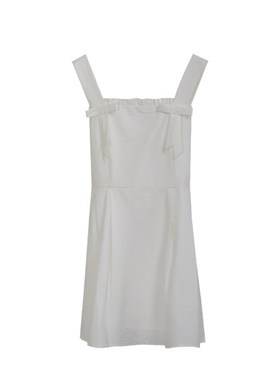 爱西里夏季新款法式温柔风简约百搭甜美方领蝴蝶结背心吊带连衣裙