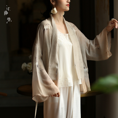 江南范小个子改良版复古国风汉服旗袍式外套真丝宽松披肩开衫上衣