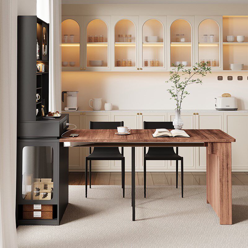 岛台餐桌一体可伸缩家用小户型可折叠厨房移动导台带插座吧台高柜