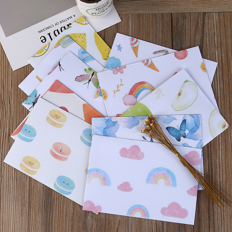 韩国小清新手绘水彩信封信纸套装创意简约可爱卡通信笺包邮可定制