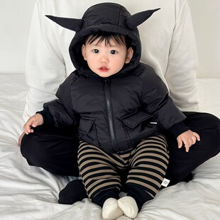 女宝宝可爱怪兽连帽保暖外套婴儿加绒加厚棉裤 男童冬季 羽绒服套装