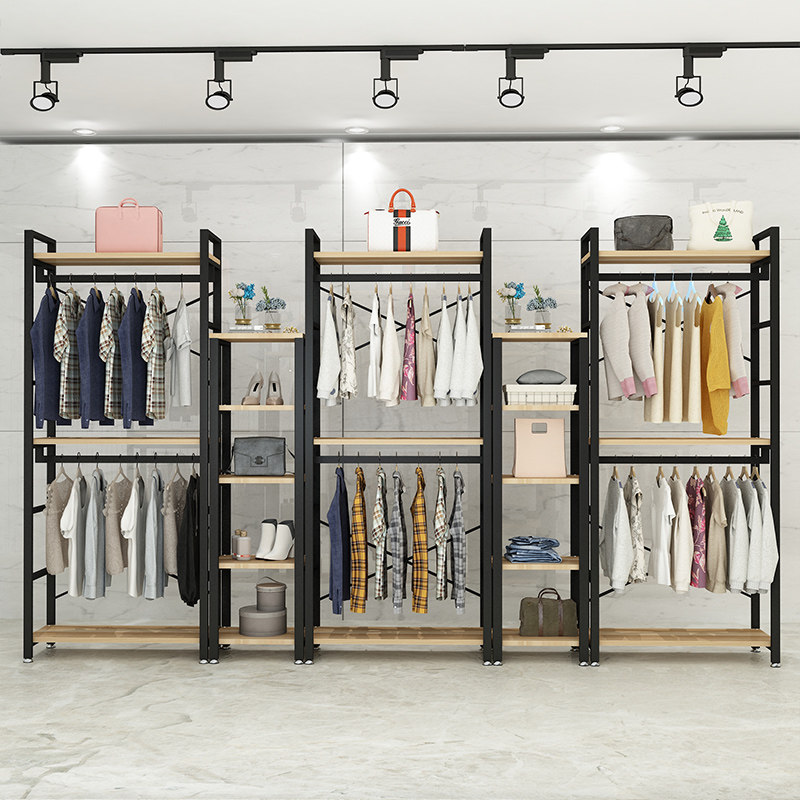 服装店双层挂衣架男女装店落地式婚纱展示架货架童装中岛衣服架子
