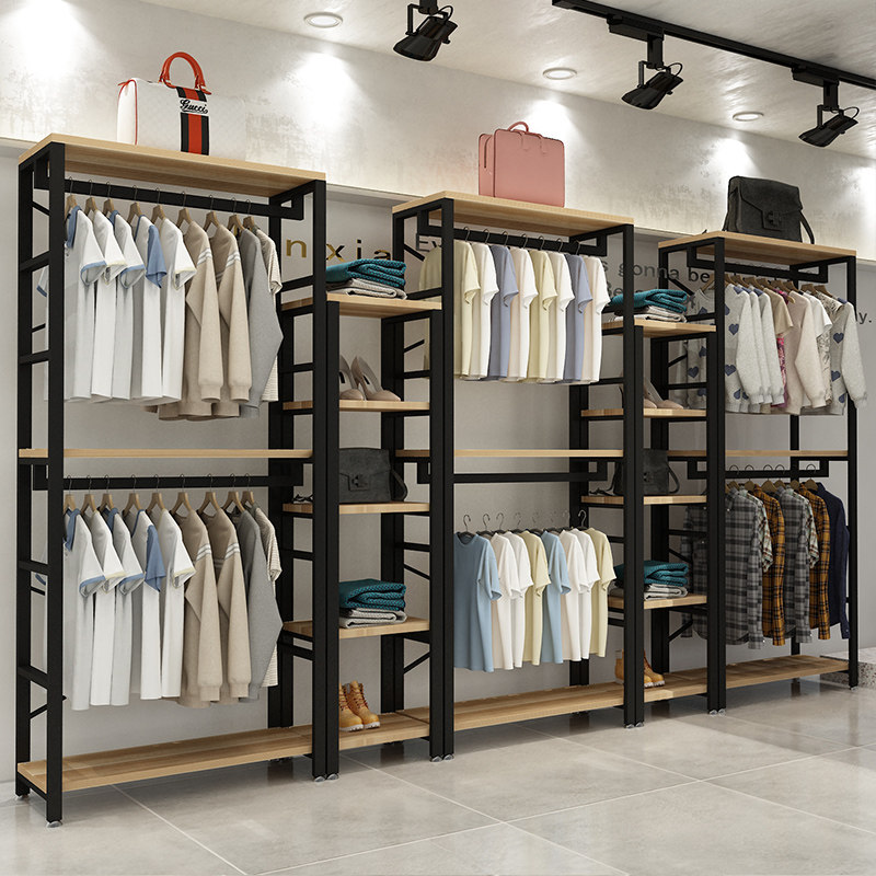 服装店双层挂衣架男女装店落地式婚纱展示架货架童装中岛衣服架子