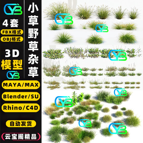 园林小草地表杂草植被景观3D模型