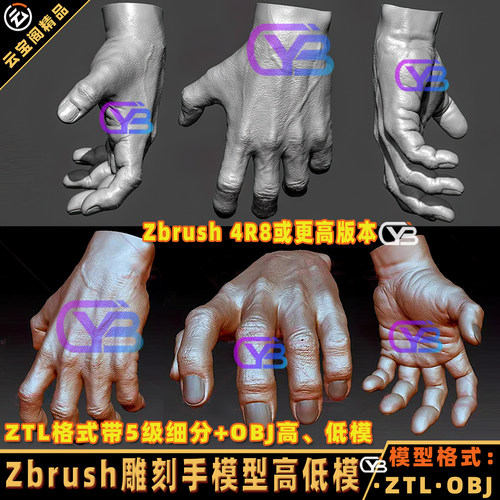 Zbrush次世代手ZB手掌手部3D模型