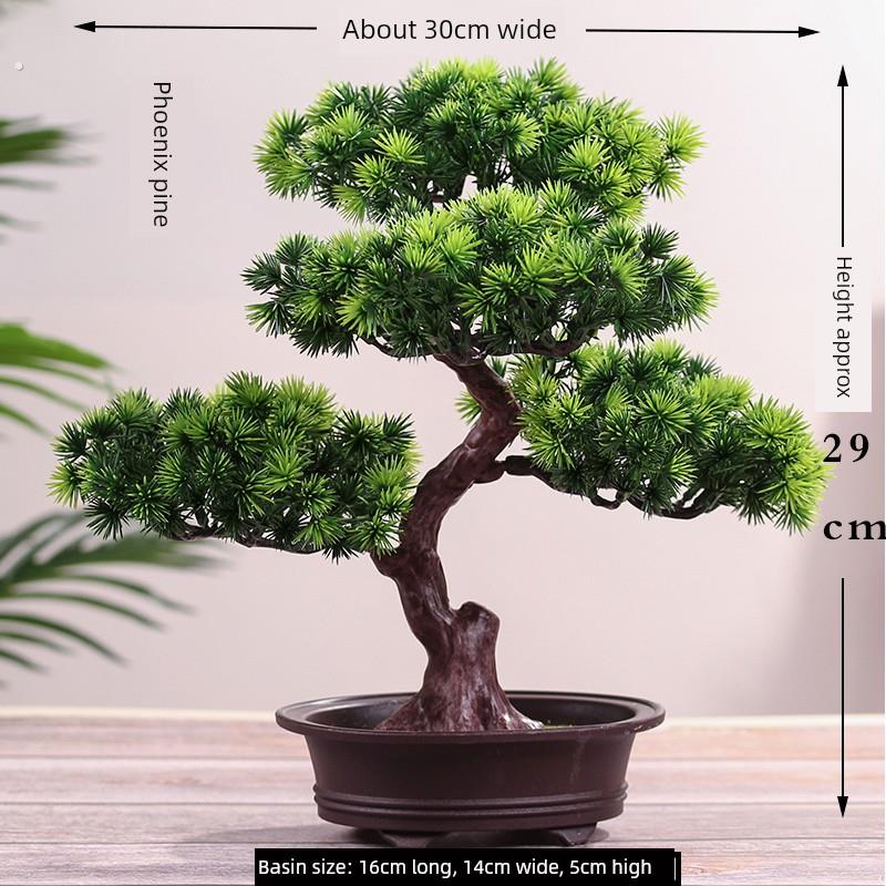 真迎客松婚庆花艺盆栽发财树绿植假花家居客厅盆景塑料摆放装饰