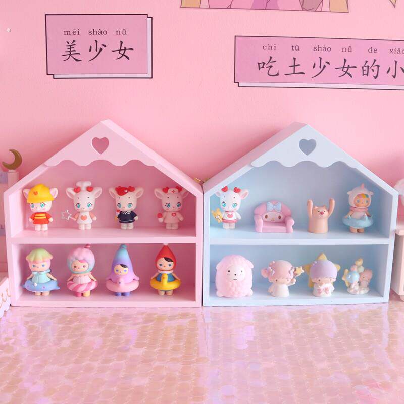 少女心桌面收纳盒化妆品双层置物架宿舍木质昭和壁挂摆件展示架子