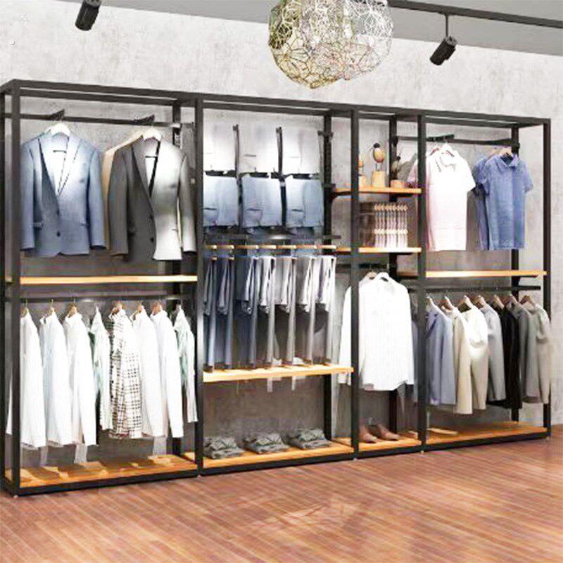 服装店铁艺展示架家用落地式双层陈列男装店货架女装店组合挂衣架