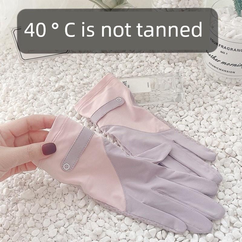 夏季Upf50+女性户外驾驶防晒手套防紫外线冰丝薄自行车防滑触摸屏