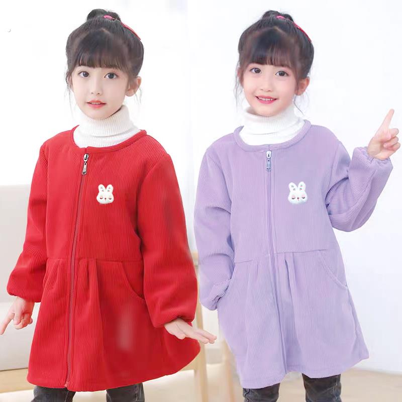 秋冬儿童灯芯绒羽绒服罩衣女外穿洋气加绒吃饭围衣宝宝防脏褂护衣