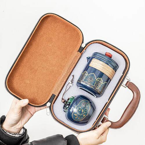 陶瓷便携式旅行茶具复古单人套装户外快客杯一壶三杯功夫泡茶壶