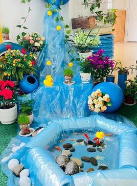 池塘蓝色塑料膜防水布幼儿园春夏季自然角养殖小水塘环创装饰布置