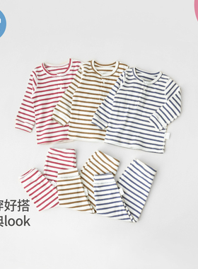 考拉鼻鼻[经典条纹坑条·Q弹亲肤睡衣]男女童多色长袖家居套装