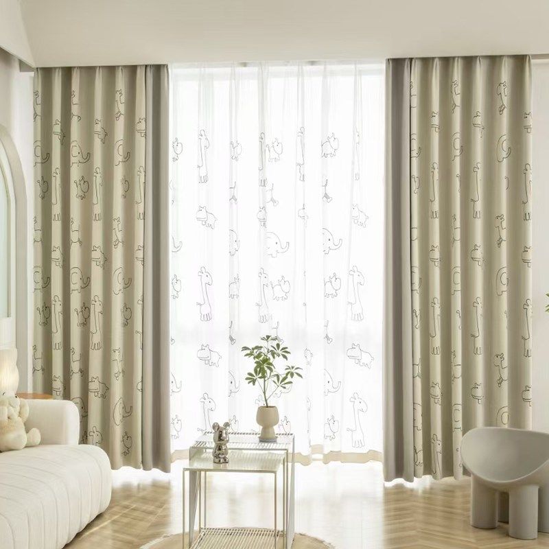 新款窗帘儿童房可爱卡通男孩女孩动物环保遮光雪尼尔加厚卧室飘窗