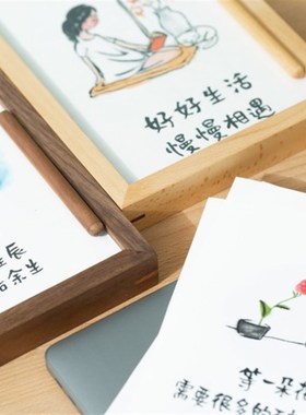小林漫画桌面摆件宣纸装饰画 等一朵花开,好好生活等