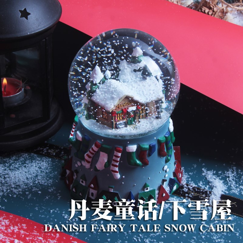 水晶球八音盒音乐盒灯飘雪花下雪屋男女生女孩儿童生日圣诞节礼物