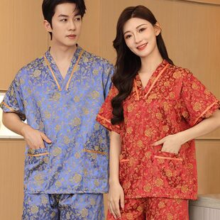 足疗浴袍 棉质汗蒸服女桑拿洗浴服男采耳服情侣家居服睡衣男特大码