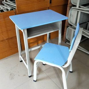 学校书桌 天蓝色 学生日字台凳椅子 学生课桌椅 培训班台凳