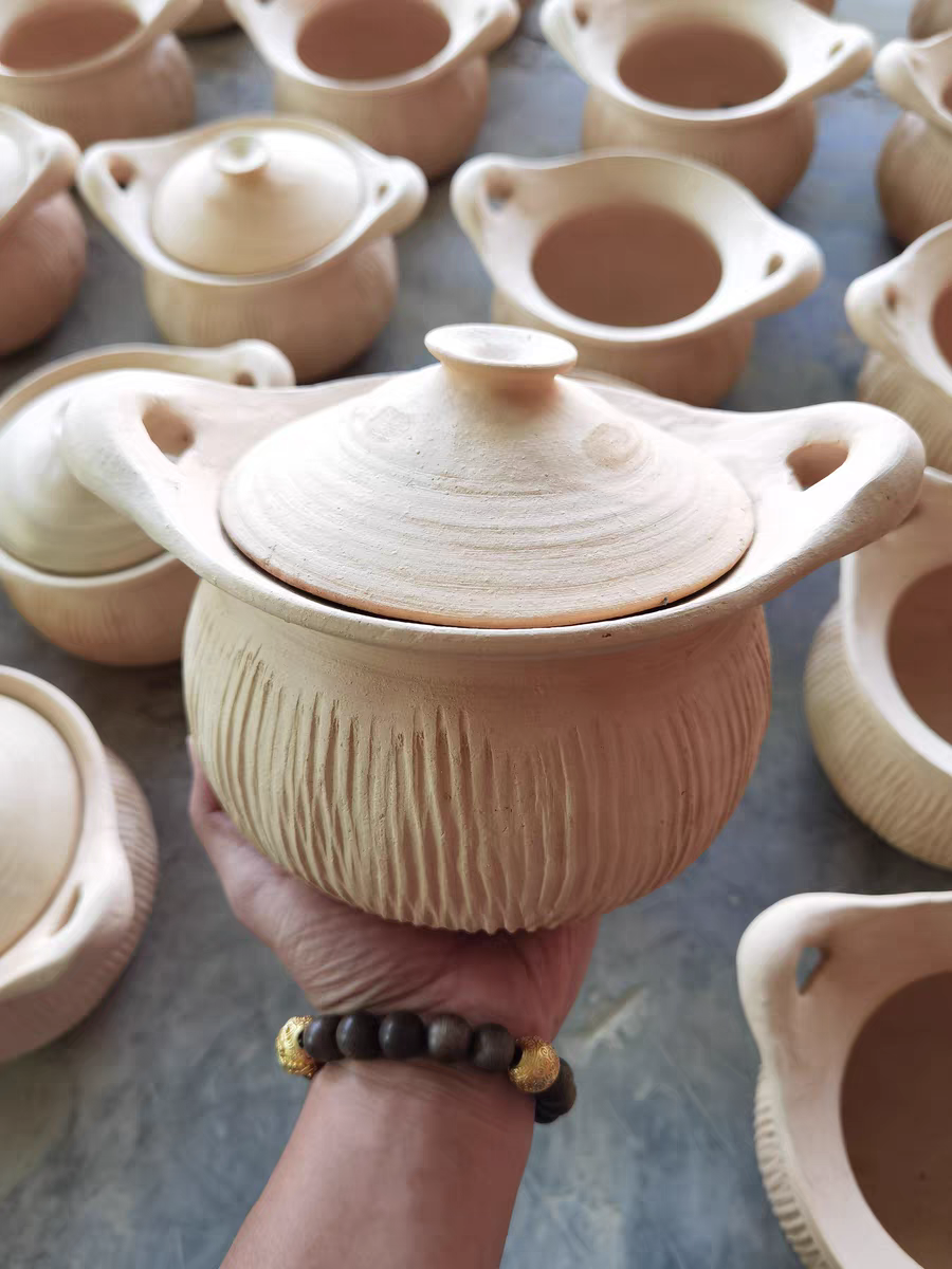 西双版纳慢轮傣陶拍纹陶锅瓦罐土锅纯手工可明火烧小火锅1.5-2升