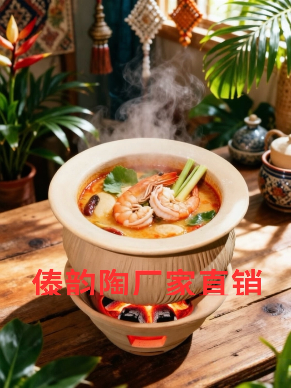 西双版纳非遗慢轮傣陶全手工拍打成型 傣泰小火锅小煮锅1.4-1.8L