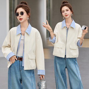 外套女春装外套2026新款今年流行爆款休闲风女款修身翻领夹克上衣