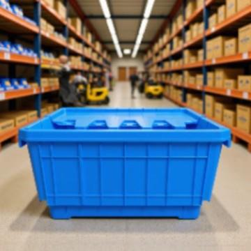 物料储存货架箱蓝色带盖塑料中转运输收纳物流箱加厚卡板