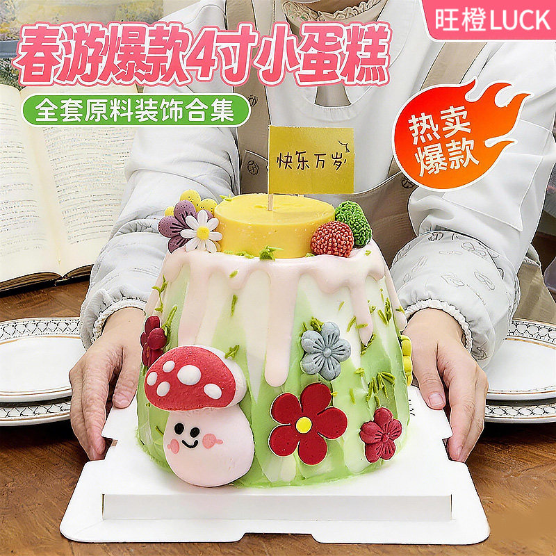 网红蘑菇棉花糖蛋糕装饰彩色樱花饼干翻糖小花儿童生日甜品台插件