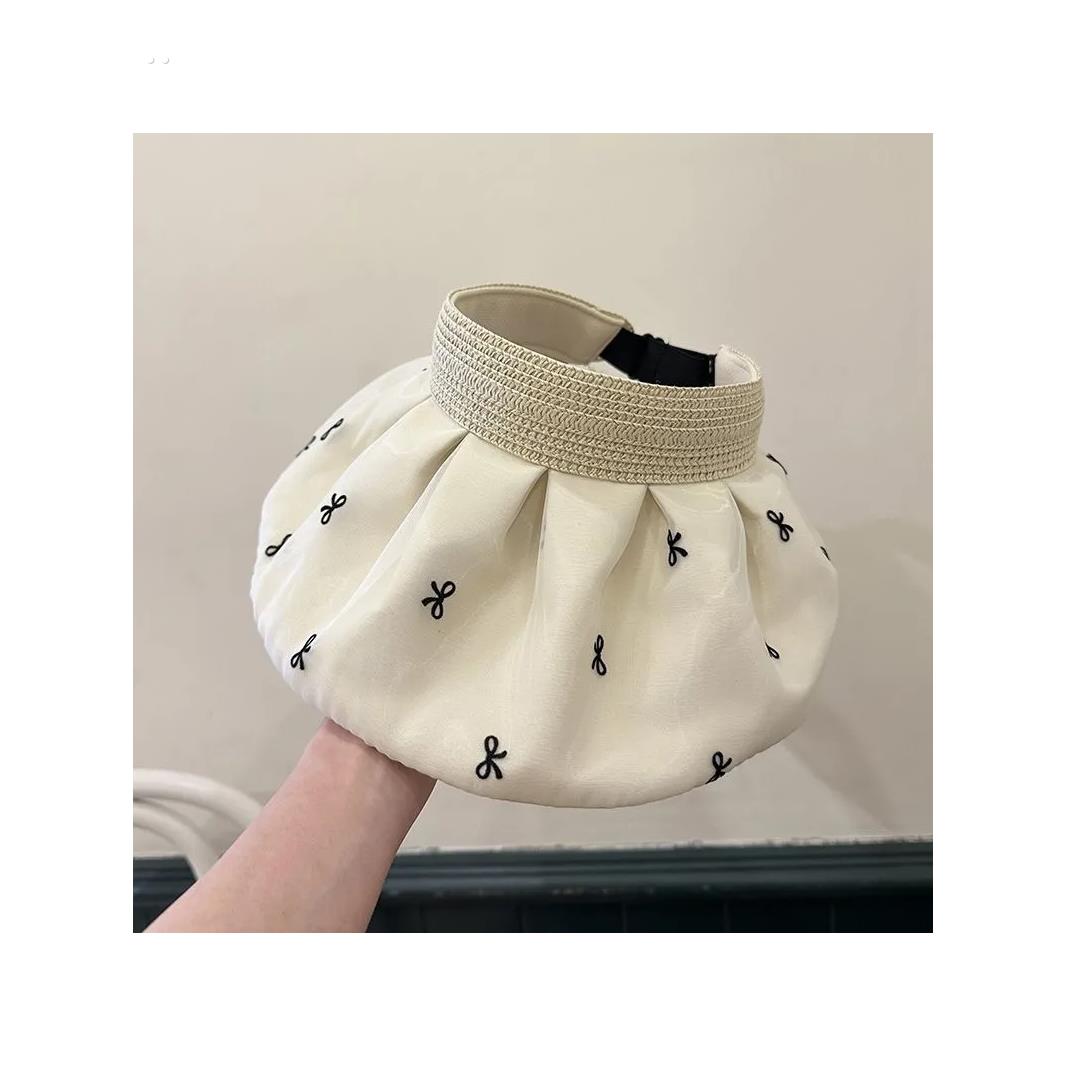 空顶帽女夏季蝴蝶结大檐遮阳帽出游防紫外线贝壳帽防晒草编太阳帽