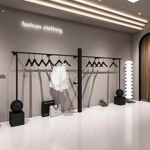 服装店展示架上墙专用铁艺简约黑色挂衣架女装店墙上衣服陈列货架