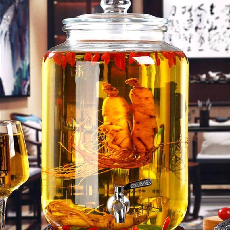 无铅加厚泡酒坛子玻璃泡酒瓶家用广口人参酿酒瓶酵素果汁罐带龙