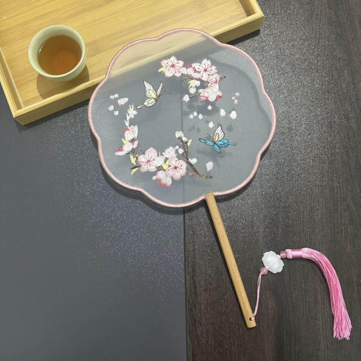 【粉色合集】古风扇子团扇舞蹈专用扇苏绣双面刺绣扇汉服旗袍走秀