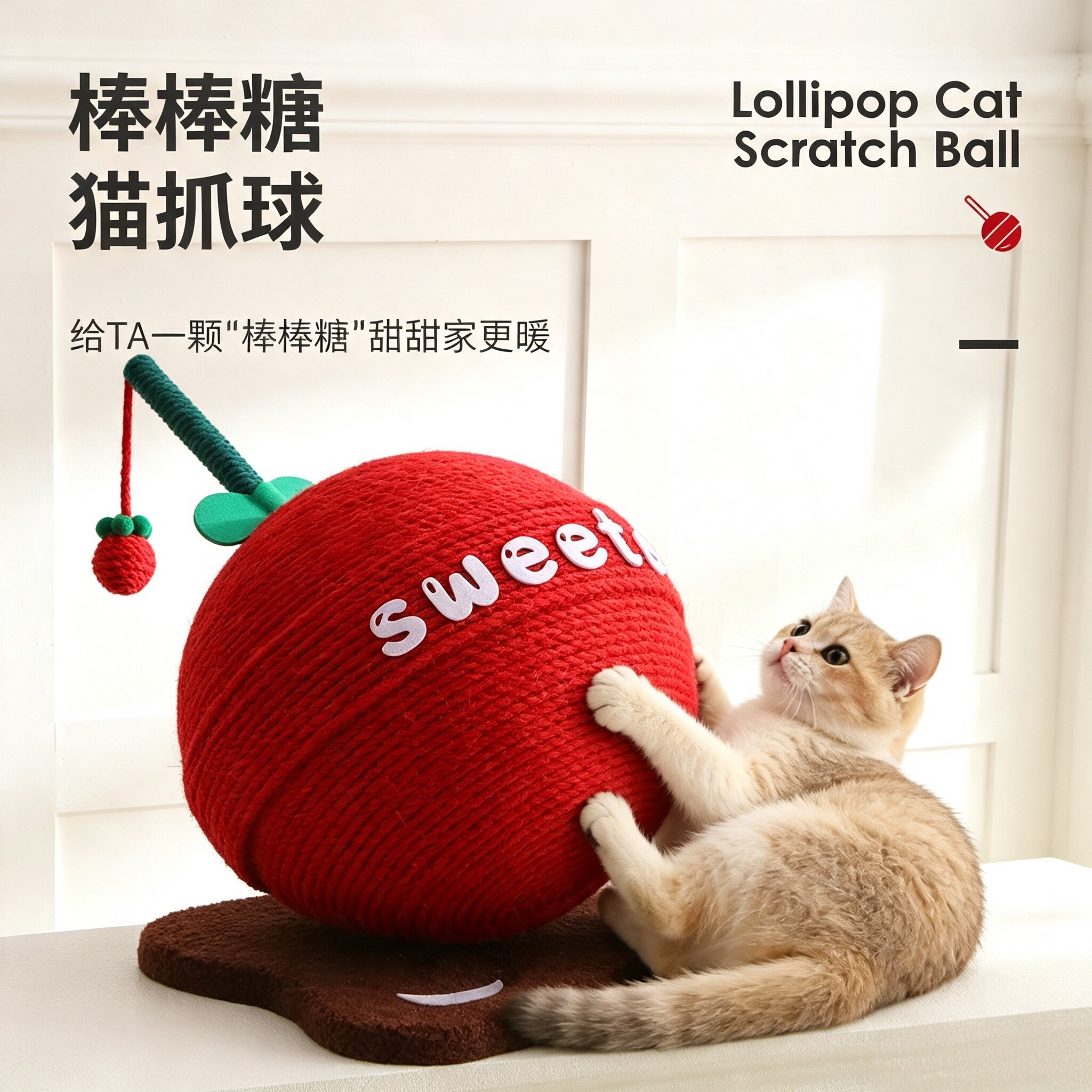 安全“啃咬”棒棒糖猫抓球