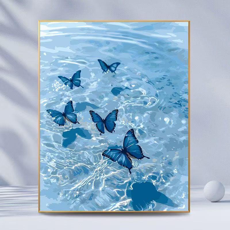 小清新蓝色海水蓝蝴蝶DIY钻石画