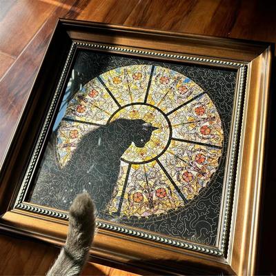 教堂猫木质异形拼图带相框