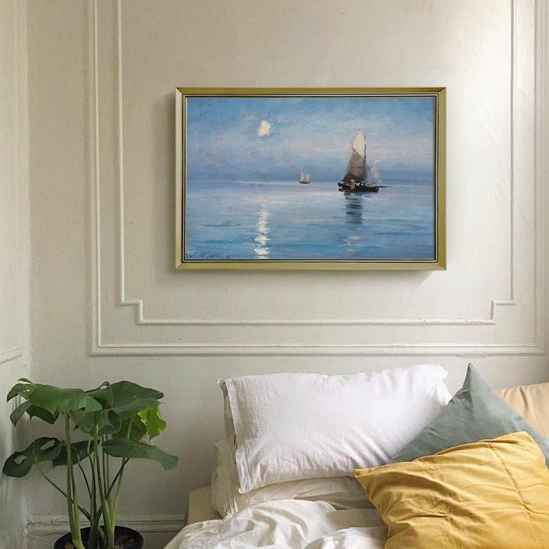 二狗姑娘 月夜垂钓 欧式沙发背景墙客厅挂画装饰画墙壁画墙画墙面