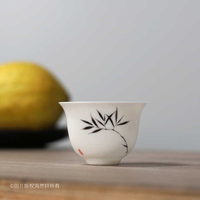 国潮 手工潮州铃铛杯功夫茶具薄胎骨瓷手绘菊花品茗杯蛋壳杯 小号