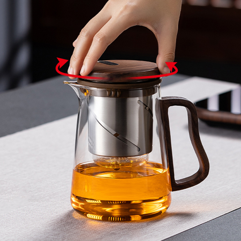 泡茶壶升降内胆胡桃木把飘逸杯大容量办公室泡茶杯玻璃内胆冲茶器