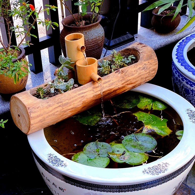 鱼缸流水摆件木头槽景观造景水流过滤绿植盆栽家用木头花盆洗手池