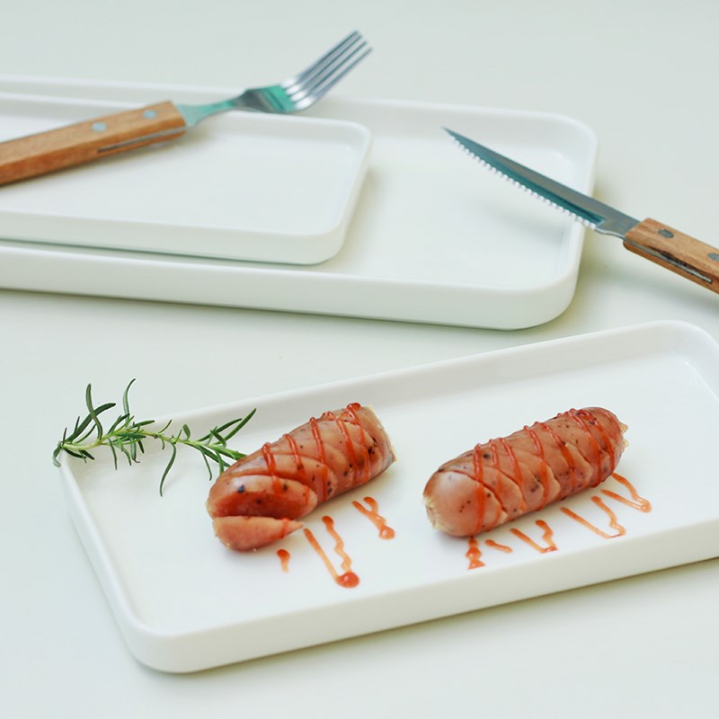 面包烤盘土司片寿司三文鱼平盘小长方形盘子陶瓷托盘西餐盘高级感