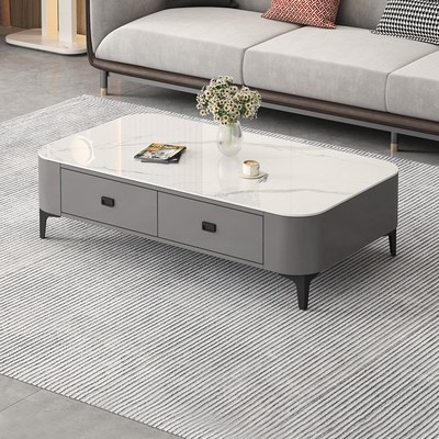 岩板茶几客厅家用2025新款轻奢高级感小户型桌实木茶几电视柜组合