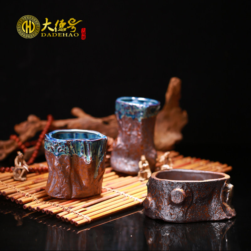 大德号 宜兴紫砂多肉植物花盆 复古树桩盆上釉欧式粗陶创意小陶瓷